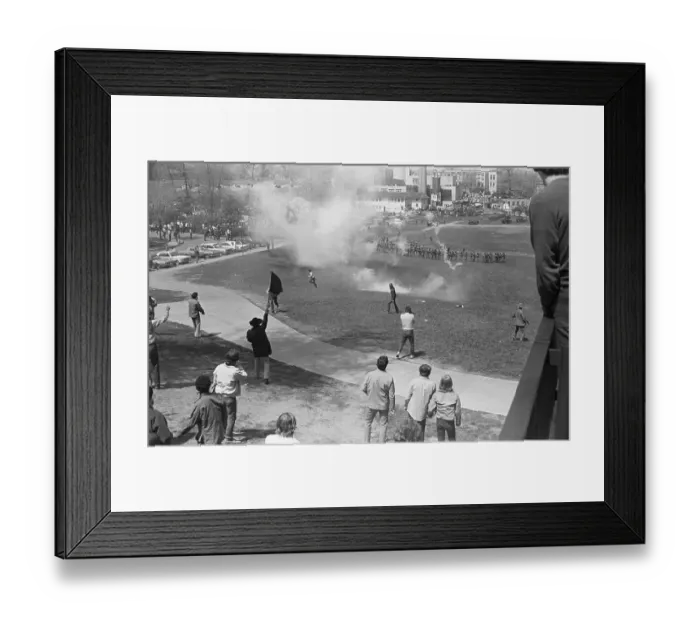 Framed Print : Tear Gas Fired on Kent State University Protest Framed Print : Tear Gas Fired on Kent State University Protest