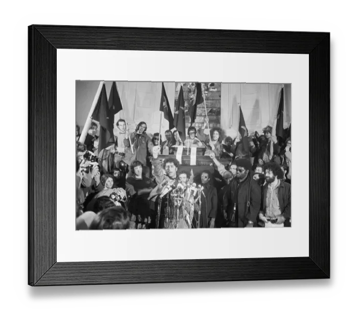 Framed Print : Abbie Hoffman Stands In Front Of Media Framed Print : Abbie Hoffman Stands In Front Of Media
