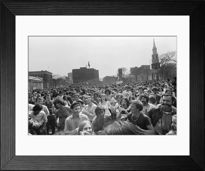 Framed Print : Overview Youthful Crowd at Rally in Square