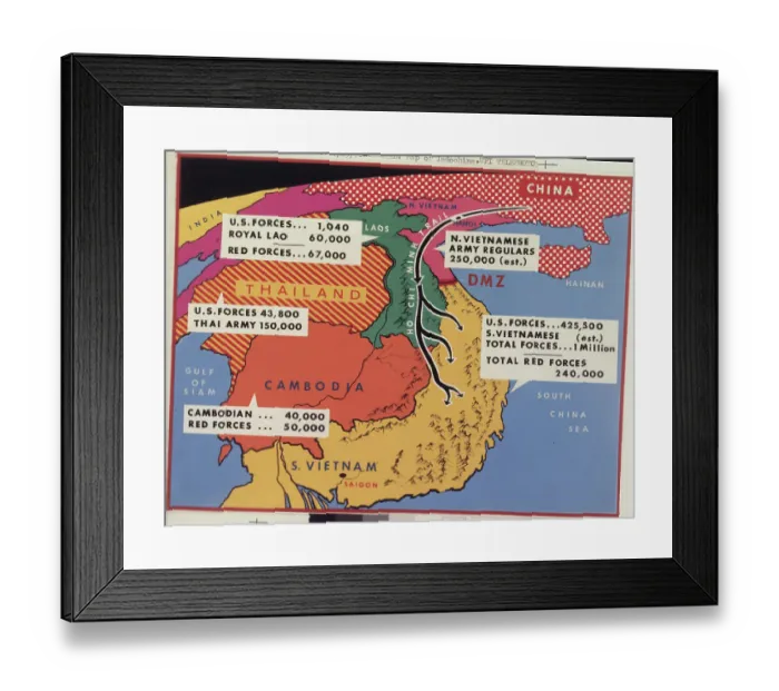 Framed Print : Color Map of Indochina Framed Print : Color Map of Indochina