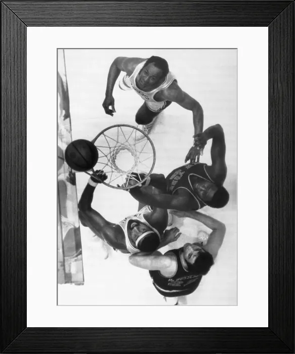 Framed Print : Basketball Players Watching Ball Bounce on Rim Framed Print : Basketball Players Watching Ball Bounce on Rim