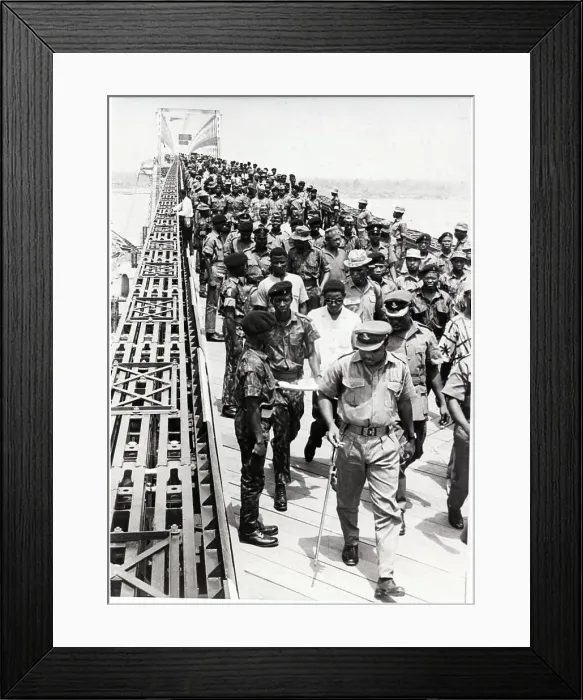 Framed Print : Soldiers and Civilians Cross Niger Bridge Framed Print : Soldiers and Civilians Cross Niger Bridge