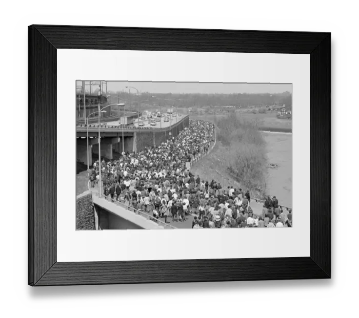 Framed Print : Crowd Walking On Closed Highway Framed Print : Crowd Walking On Closed Highway