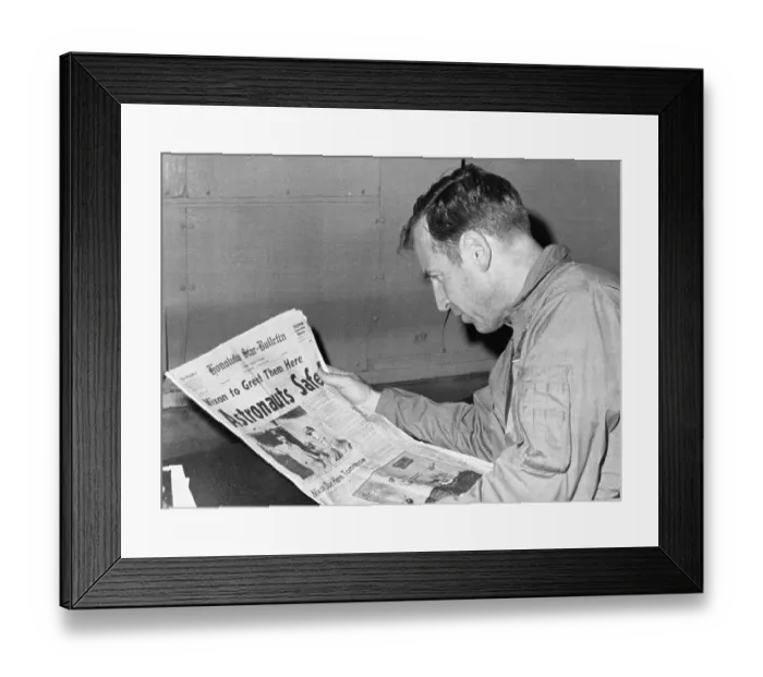 Framed Print : Apollo 13 Astronaut James Lovell Reads Headlines Framed Print : Apollo 13 Astronaut James Lovell Reads Headlines