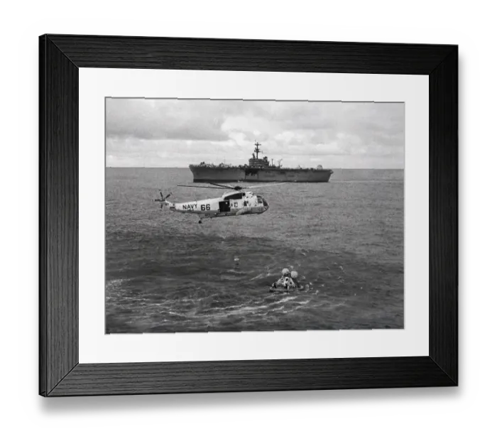 Framed Print : Helicopter Recovering Apollo 13 Capsule Framed Print : Helicopter Recovering Apollo 13 Capsule