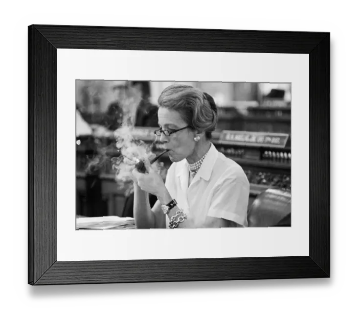 Framed Print : Millicent Fenwick Lights Pipe at Desk Framed Print : Millicent Fenwick Lights Pipe at Desk