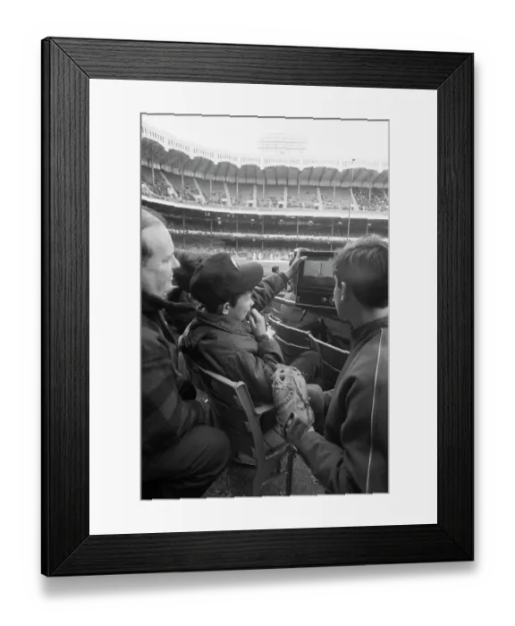 Framed Print : Boys Watch Portable TV at Baseball Game Framed Print : Boys Watch Portable TV at Baseball Game