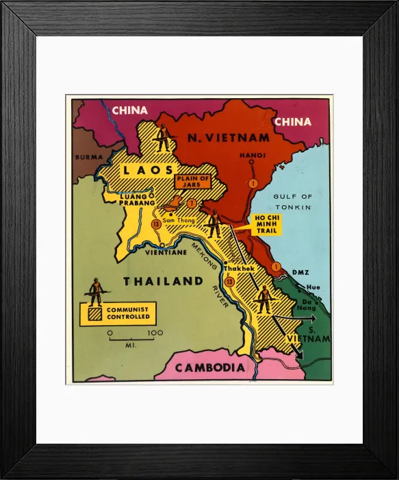 Framed Print : Map of Communist-Controlled Laos Framed Print : Map of Communist-Controlled Laos