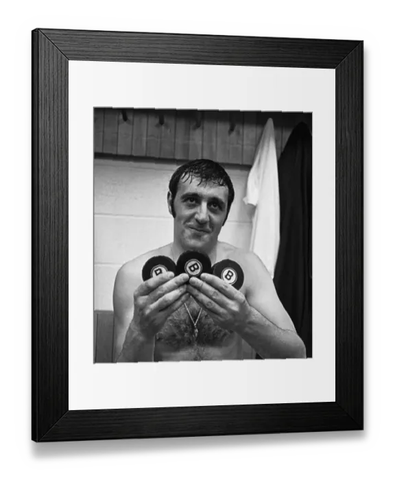 Framed Print : Phil Esposito Holding Three Pucks Framed Print : Phil Esposito Holding Three Pucks