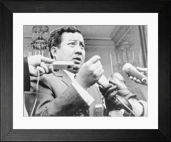 Framed Print : Prince Norodom Sihanouk Conversing with Newsmen Framed Print : Prince Norodom Sihanouk Conversing with Newsmen