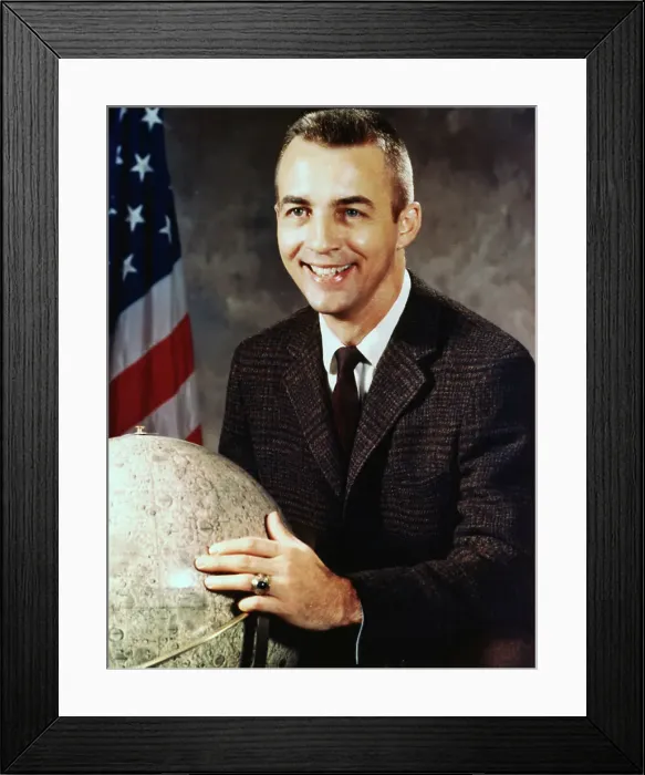 Framed Print : Astronaut Donald H. Peterson with Globe Framed Print : Astronaut Donald H. Peterson with Globe