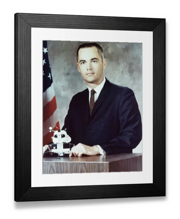 Framed Print : Astronaut Robert L. Crippen Posing near Flag Framed Print : Astronaut Robert L. Crippen Posing near Flag