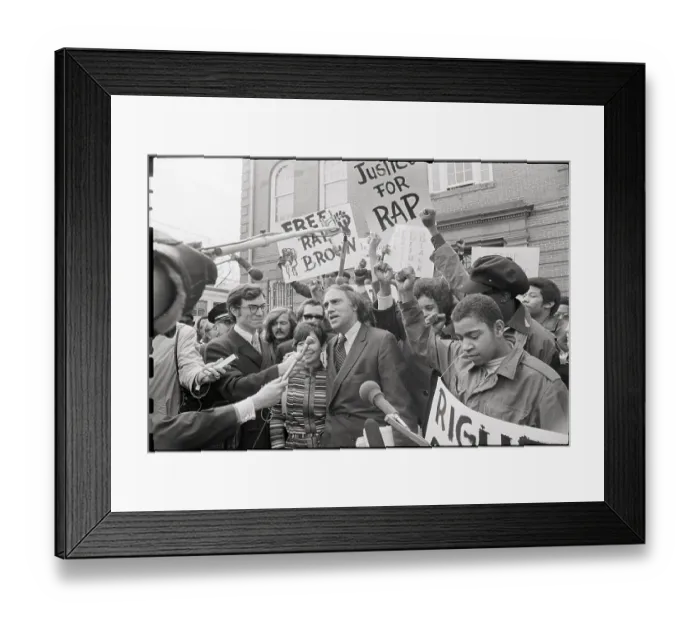 Framed Print : William Kuntsler Talks with Reporters with H. Rap Brown
