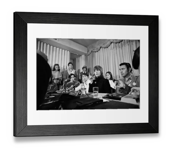 Framed Print : Jane Fonda Addressing Reporters Framed Print : Jane Fonda Addressing Reporters