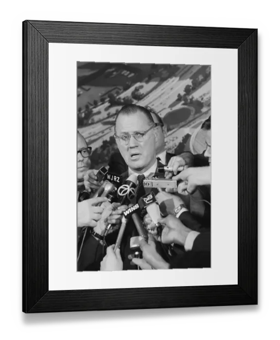 Framed Print : Baseball Official Bowie Kuhn Speaking to the Press Framed Print : Baseball Official Bowie Kuhn Speaking to the Press