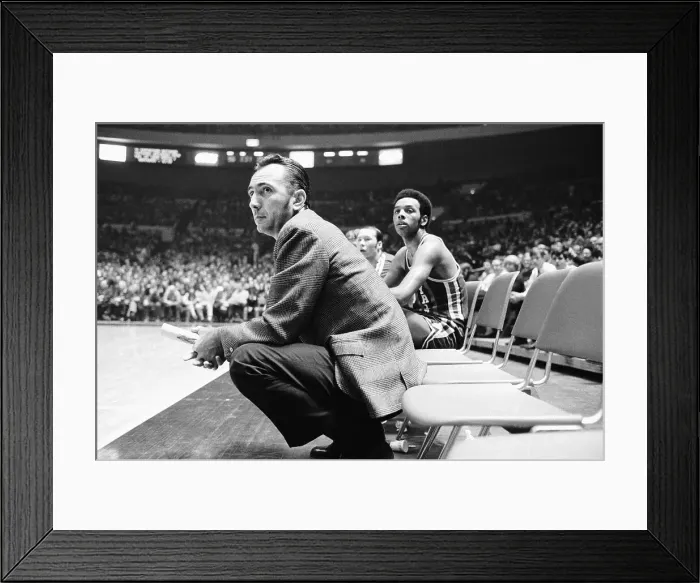 Framed Print : Coach Bob Cousy on Bench During Game Framed Print : Coach Bob Cousy on Bench During Game