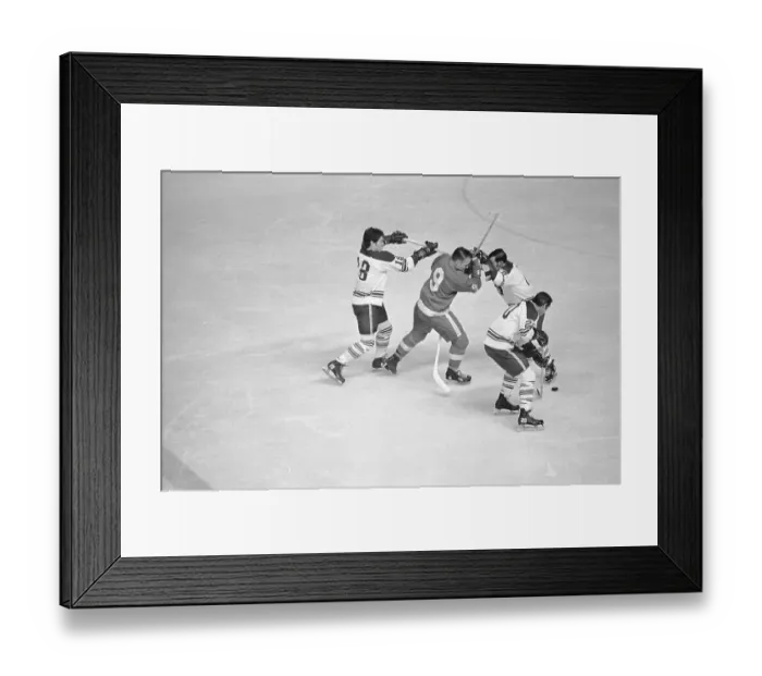 Framed Print : Gordie Howe Battles Opposing Players Framed Print : Gordie Howe Battles Opposing Players
