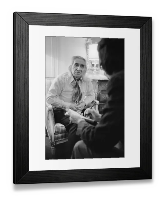 Framed Print : Native American Chief Sitting and Talking with Reporter Framed Print : Native American Chief Sitting and Talking with Reporter