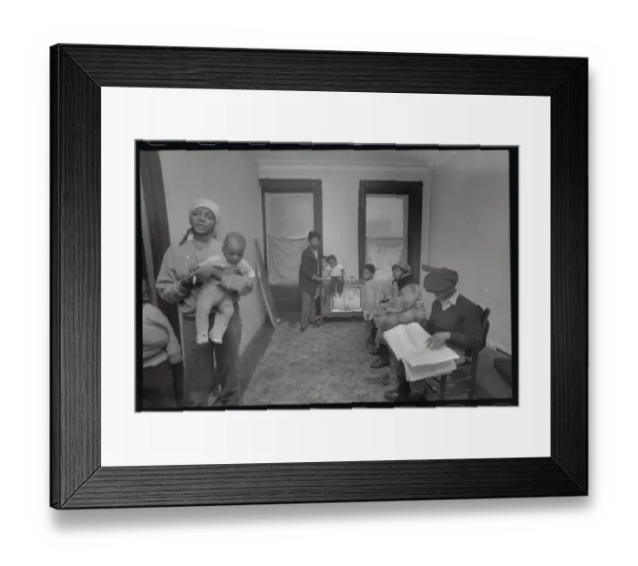 Framed Print : Family with No Heat Wearing Coats in Apartment Framed Print : Family with No Heat Wearing Coats in Apartment