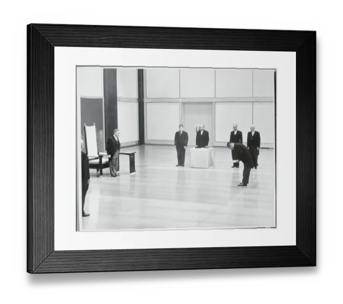 Framed Print : Eisaku Sato Graciously Gesturing to Japanese Emperor Framed Print : Eisaku Sato Graciously Gesturing to Japanese Emperor