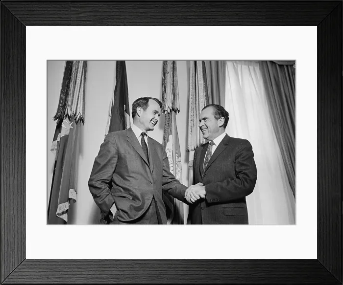 Framed Print : George Bush Shaking Hands with President Nixon Framed Print : George Bush Shaking Hands with President Nixon