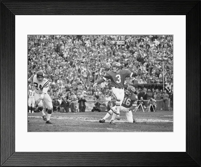 Framed Print : Jan Stenerud Kicking Field Goal in Super Bowl IV