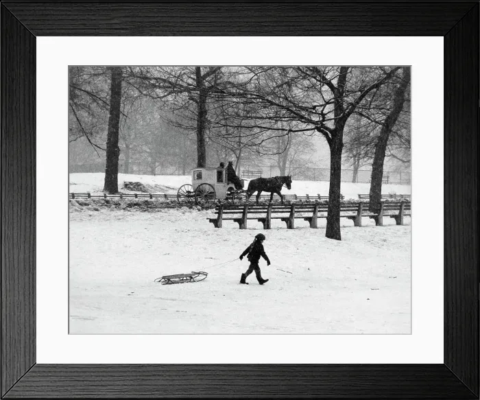 Framed Print : Hansom Cab and Sledder in Central Park Framed Print : Hansom Cab and Sledder in Central Park
