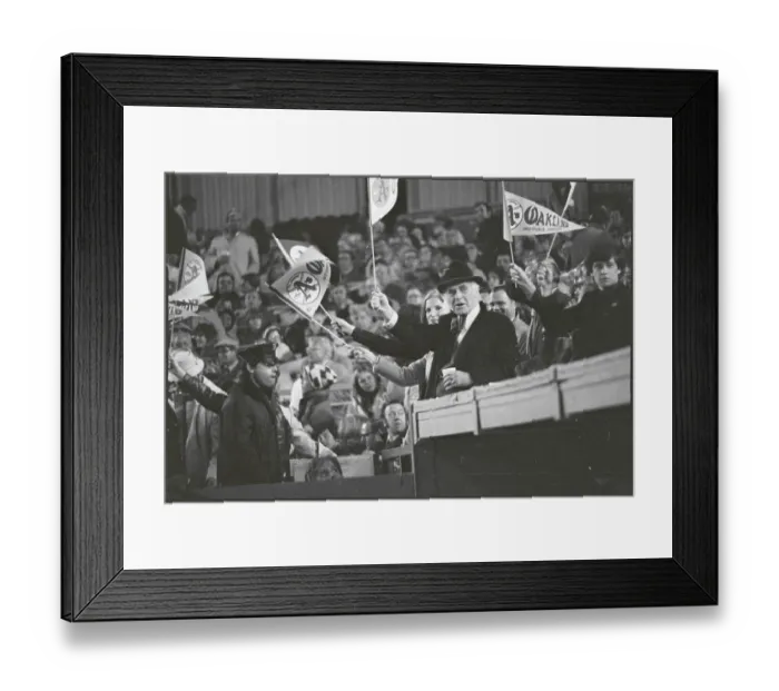 Framed Print : Oakland A's Owner Charley Finley with Banner in Crowded Stadium Framed Print : Oakland A's Owner Charley Finley with Banner in Crowded Stadium