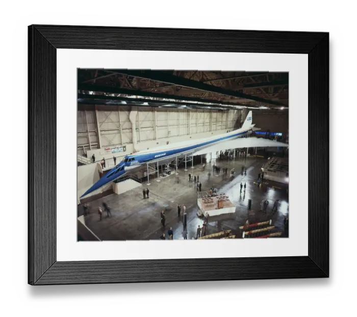 Framed Print : Boeing Employees in Hangar with Jet Framed Print : Boeing Employees in Hangar with Jet