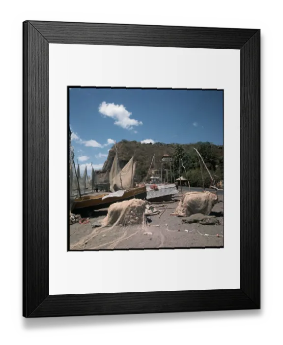 Framed Print : Fishing Nets Dry on Beach as Kids Play Framed Print : Fishing Nets Dry on Beach as Kids Play