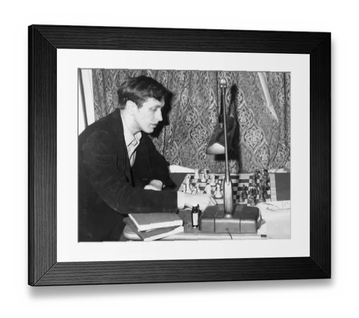 Framed Print : Bobby Fischer Studying Chessboard Framed Print : Bobby Fischer Studying Chessboard