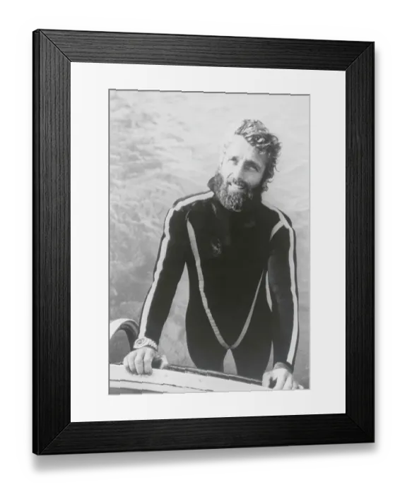 Framed Print : Phillipe Cousteau Pausing in Diving Uniform Framed Print : Phillipe Cousteau Pausing in Diving Uniform