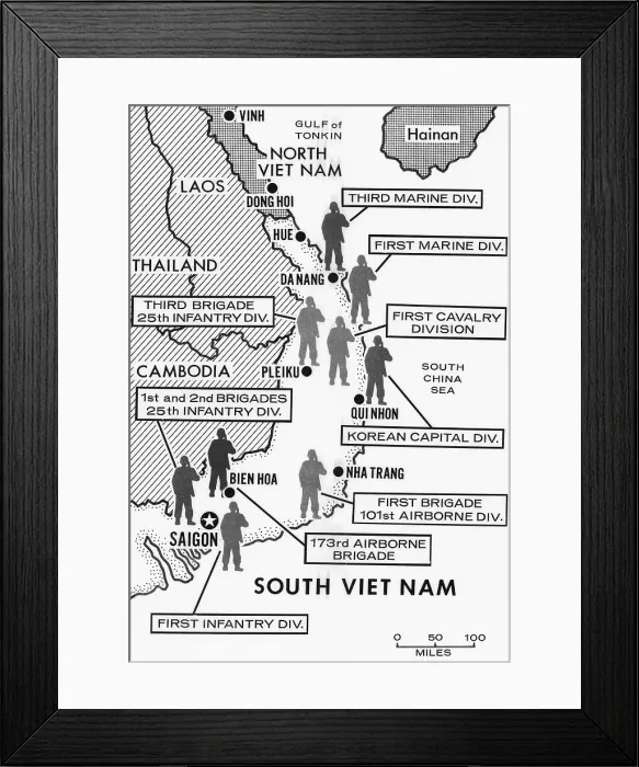 Framed Print : Map Showing Divisions in the Vietnam War Framed Print : Map Showing Divisions in the Vietnam War