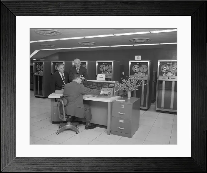 Framed Print : New York City Official Looking at IBM Control Console Framed Print : New York City Official Looking at IBM Control Console