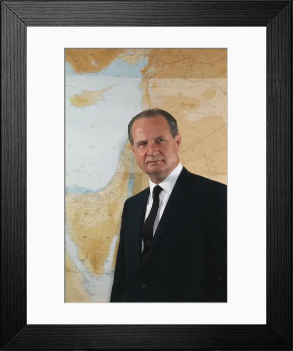 Framed Print : Gunnar Jarring Posing in Front of Map Framed Print : Gunnar Jarring Posing in Front of Map