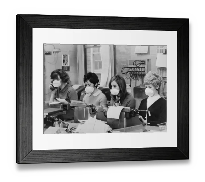 Framed Print : Women Typing Wearing Surgical Masks Framed Print : Women Typing Wearing Surgical Masks