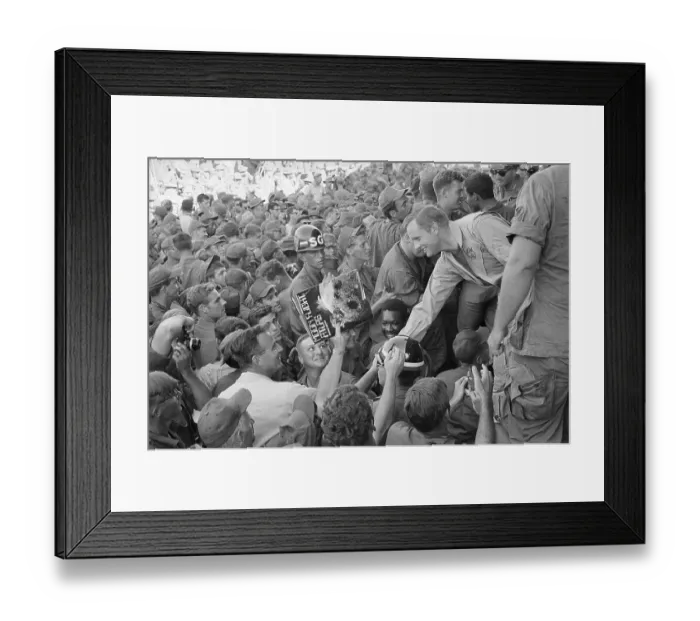 Framed Print : Neil Armstrong Shaking Hands with Soldiers Framed Print : Neil Armstrong Shaking Hands with Soldiers