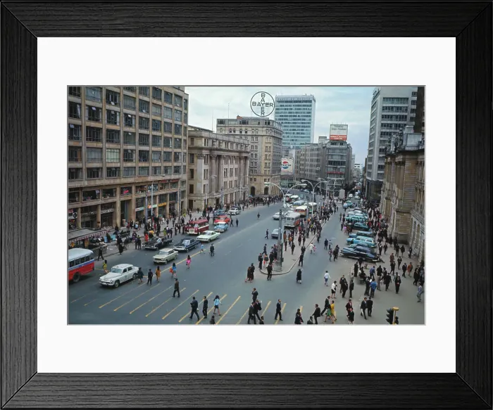 Framed Print : Traffic and Pedestrians on Modernized Street