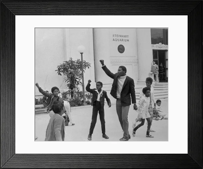 Framed Print : Black Panther and Kids Give Black Power Salute Framed Print : Black Panther and Kids Give Black Power Salute