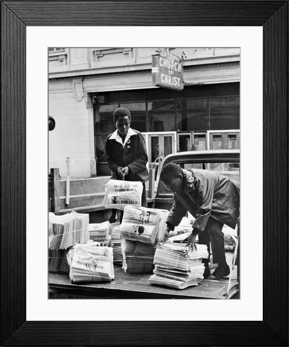 Framed Print : Youths Loading Trucks with Black Panther Newspapers Framed Print : Youths Loading Trucks with Black Panther Newspapers