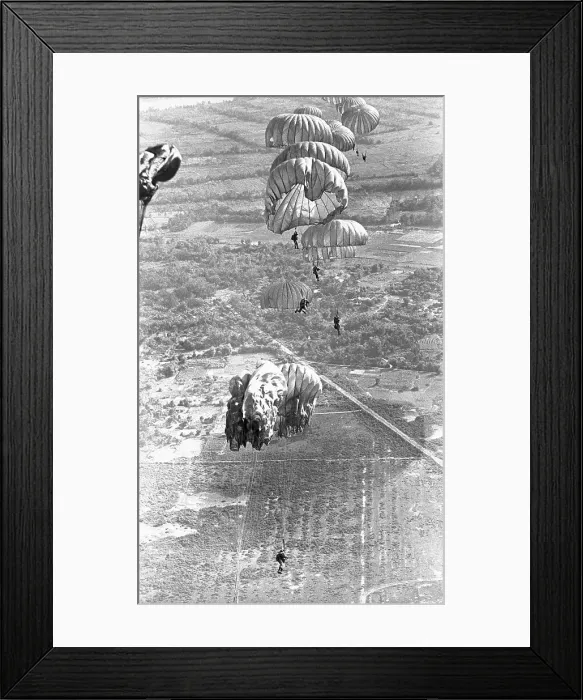 Framed Print : Paratroopers Float Down From Plane