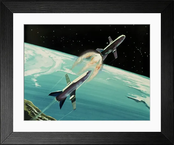 Framed Print : Rockets Zooming into Space Above Earth Framed Print : Rockets Zooming into Space Above Earth