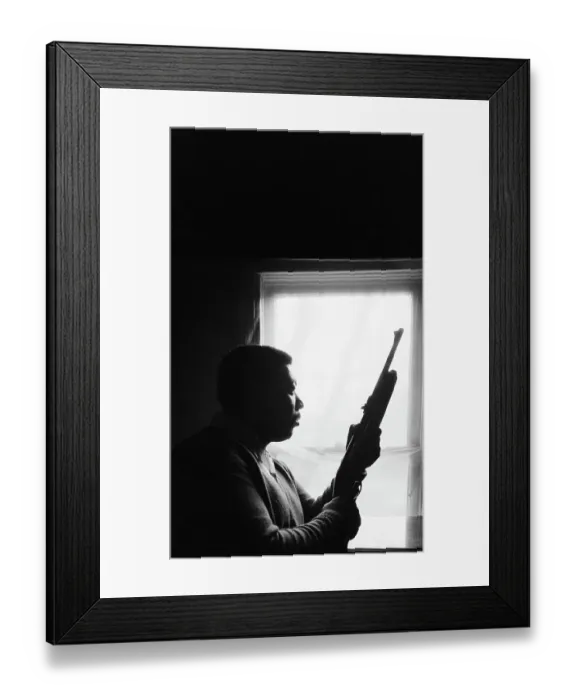 Framed Print : Black Panther Standing Guard at Window Framed Print : Black Panther Standing Guard at Window