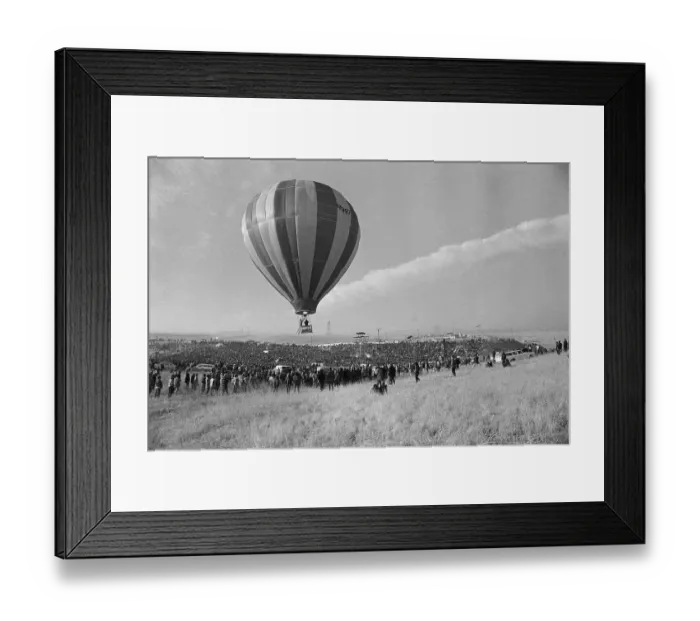 Framed Print : Hot Air Balloon Rising Over Crowd at Altamont Music Festival