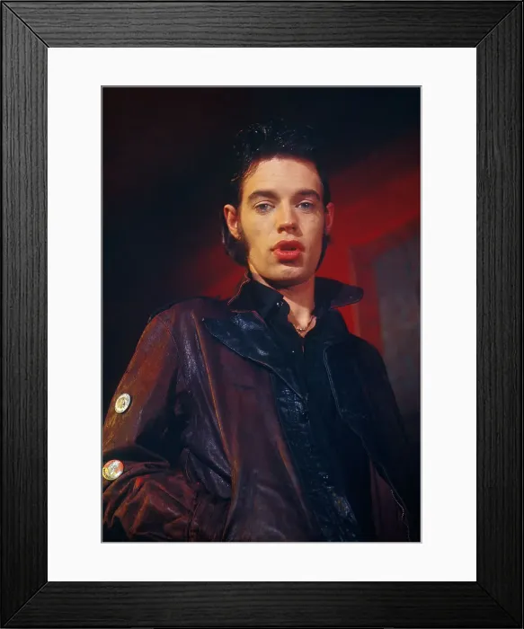 Framed Print : Portrait of Mick Jagger Wearing a Leather Coat Framed Print : Portrait of Mick Jagger Wearing a Leather Coat