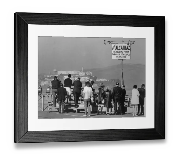 Framed Print : Tourists Viewing Alcatraz Through Telescopes