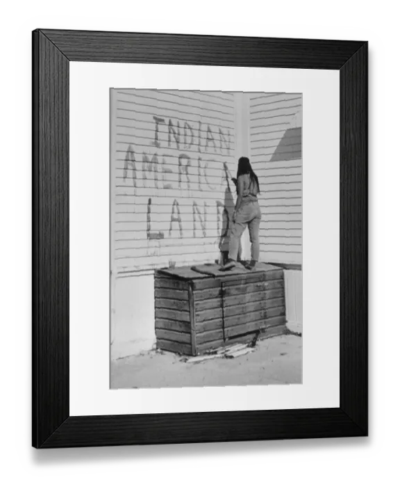 Framed Print : Indian Girl Painting Sign at Alcatraz