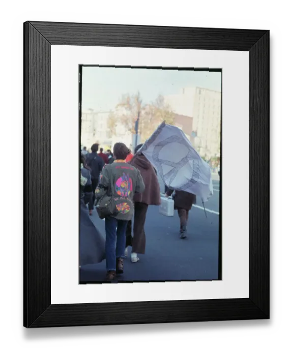 Framed Print : Moratorium Demonstrator Carrying Peace Sign Flag Framed Print : Moratorium Demonstrator Carrying Peace Sign Flag