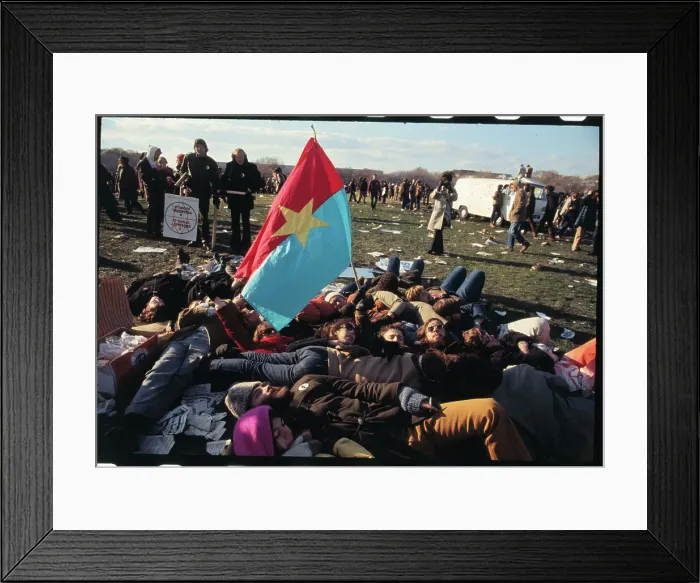Framed Print : Demonstrators Laying on Ground with Viet Cong Flag Framed Print : Demonstrators Laying on Ground with Viet Cong Flag