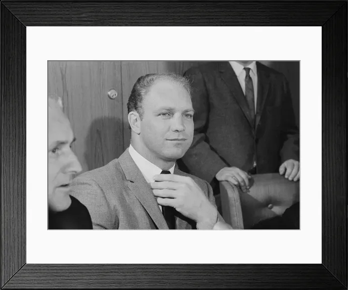 Framed Print : Ice Hockey Player Bobby Hull at News Conference Framed Print : Ice Hockey Player Bobby Hull at News Conference